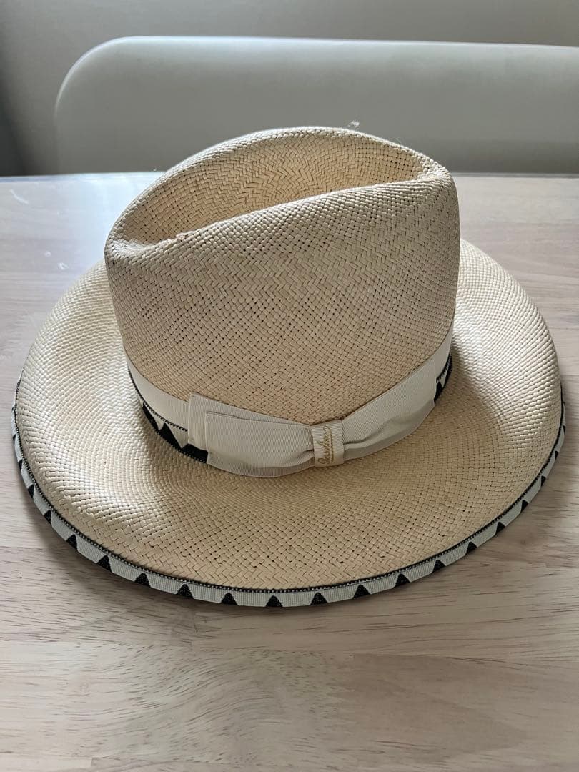 ボルサリーノ　ストライプリボン付き　パナマ　麦わら帽子