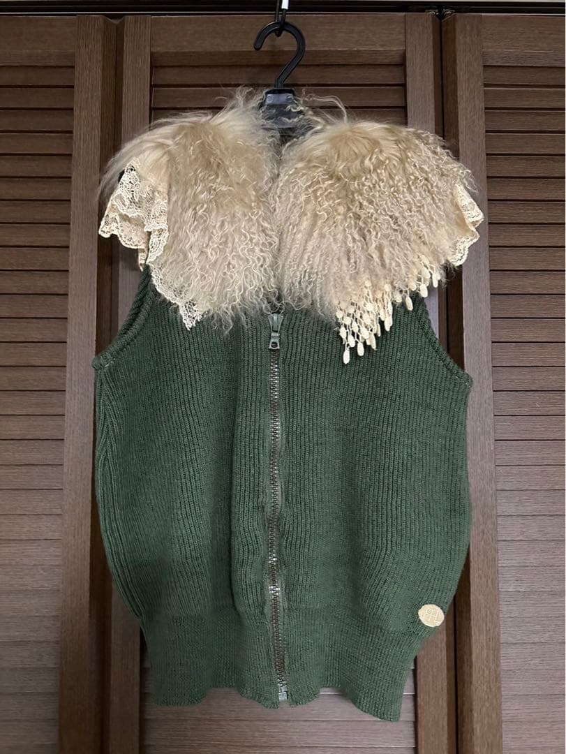 【希少】 REHERSALL リハーズオール ファー襟 ジップニットベスト M