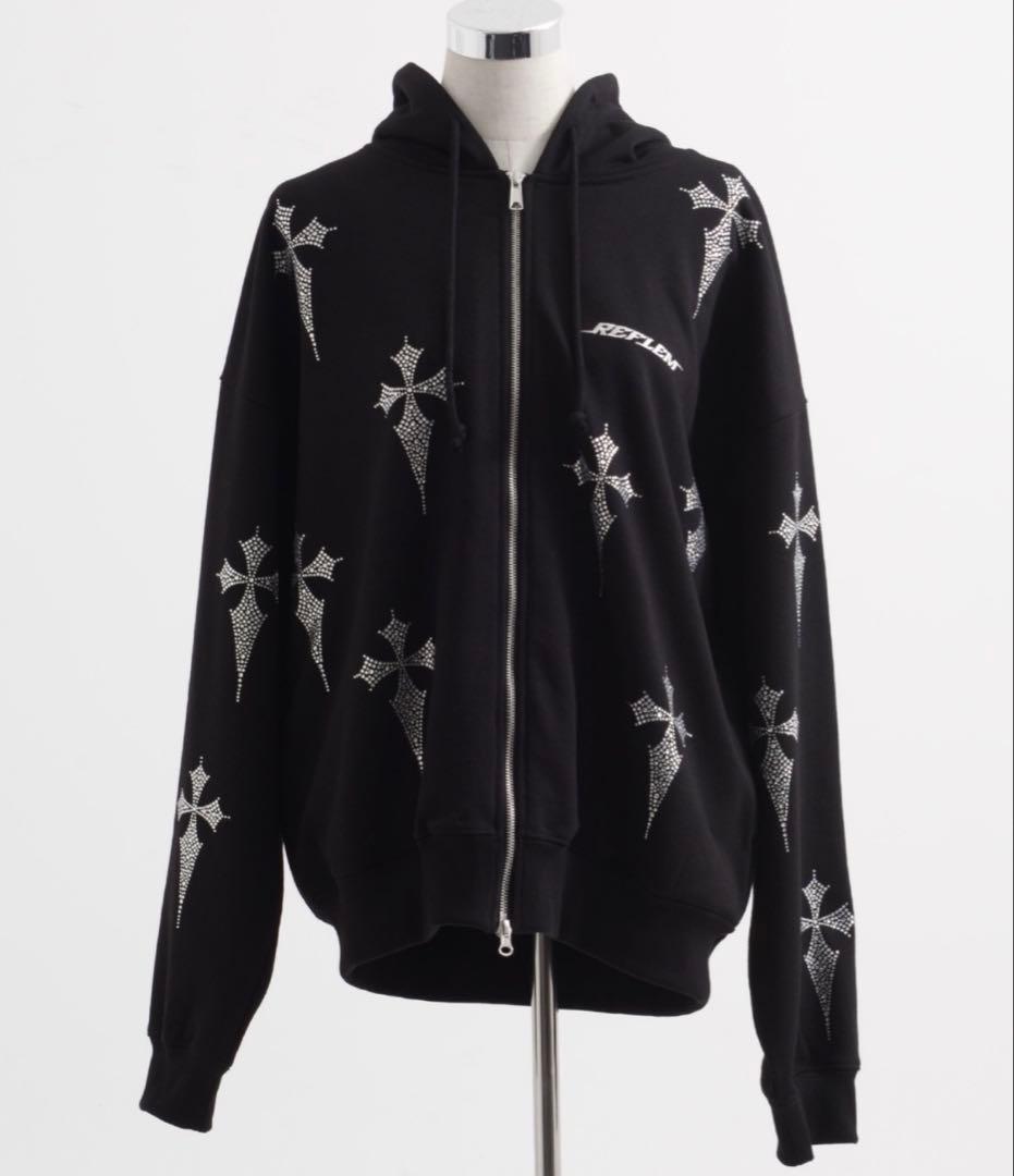 REFLEMクロス装飾 ブラックパーカー