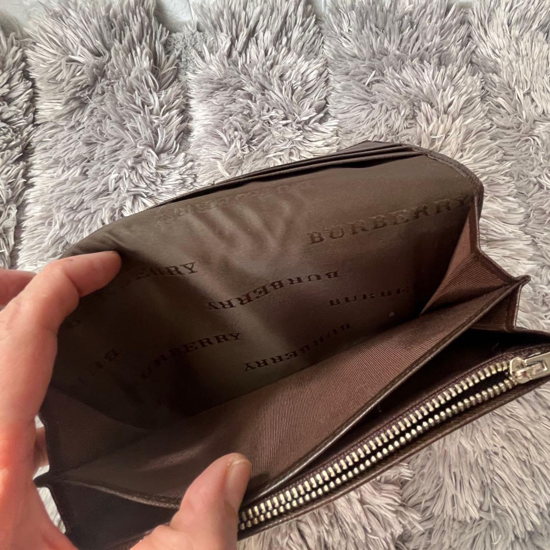 バーバリー　長財布　ノバチェック　軽量　レザー　ブラウン　メンズ　レディース