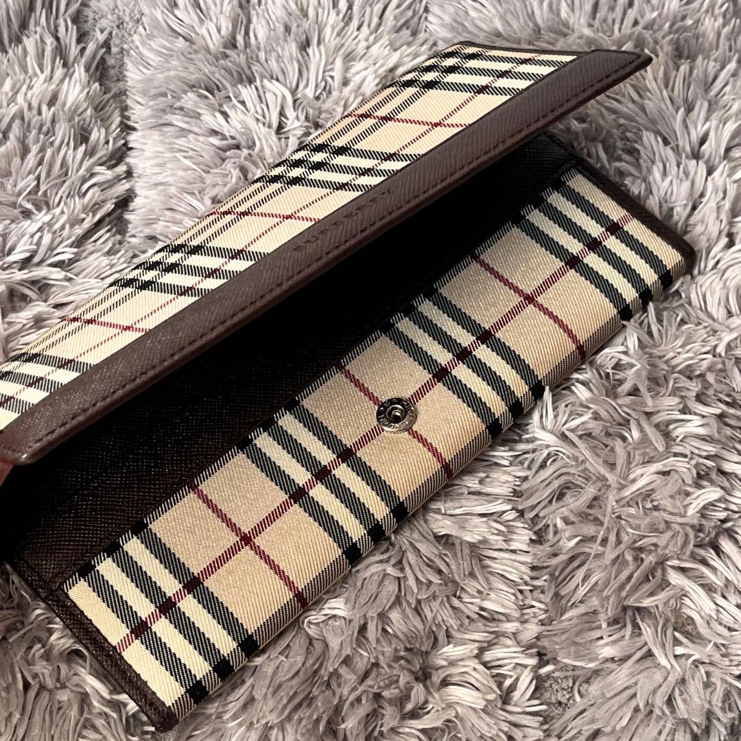 バーバリー　長財布　ノバチェック　軽量　レザー　ブラウン　メンズ　レディース