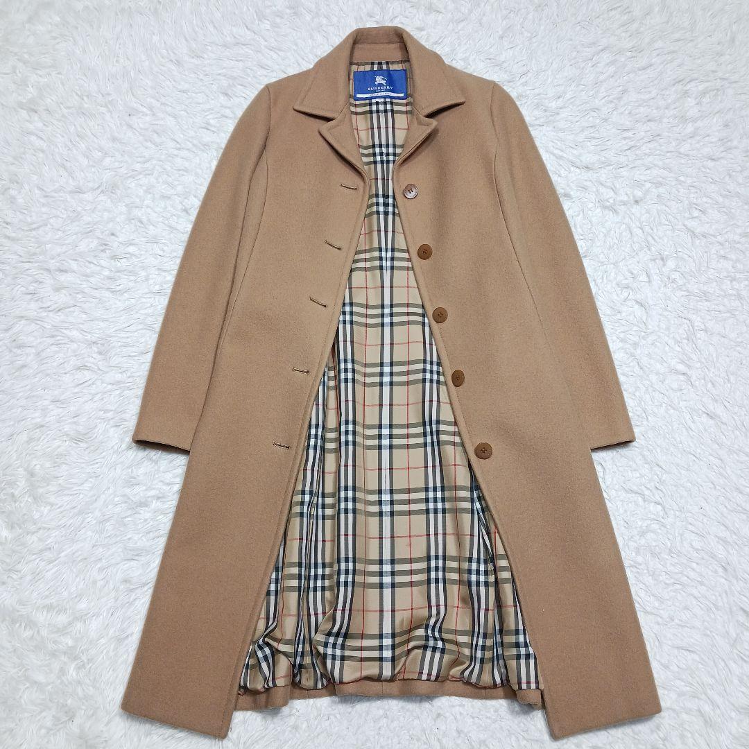 バーバリーブルーレーベル　ウールロングコート　ノバチェック　キャメル　サイズ40