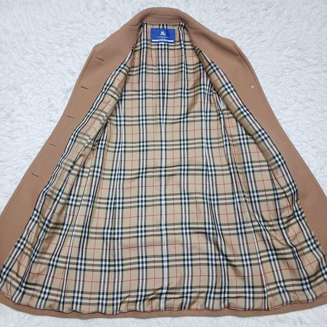 バーバリーブルーレーベル　ウールロングコート　ノバチェック　キャメル　サイズ40