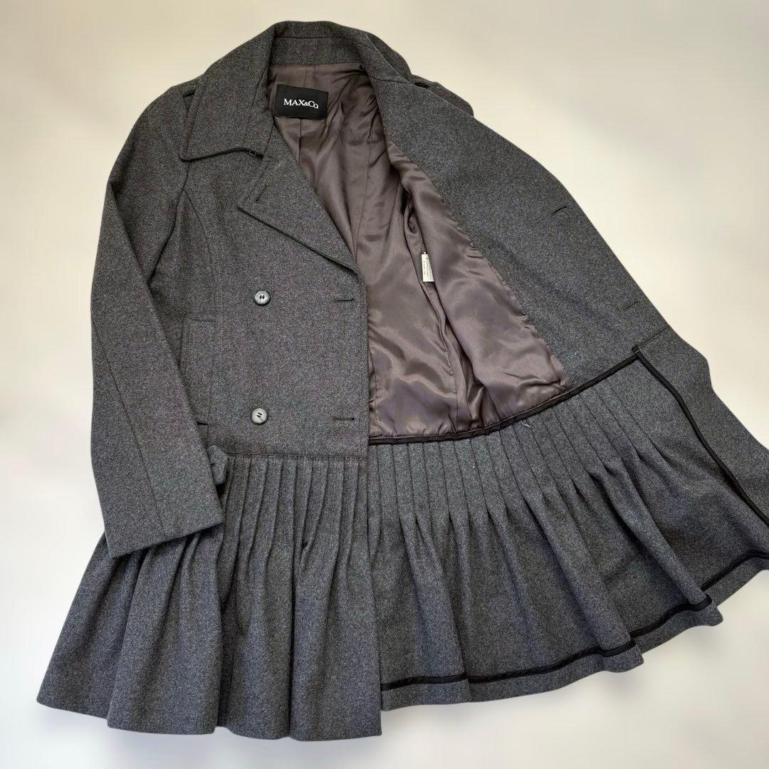 MAX&CO ウールピーコート　フリル　ギャザー　ダブルロング丈　40