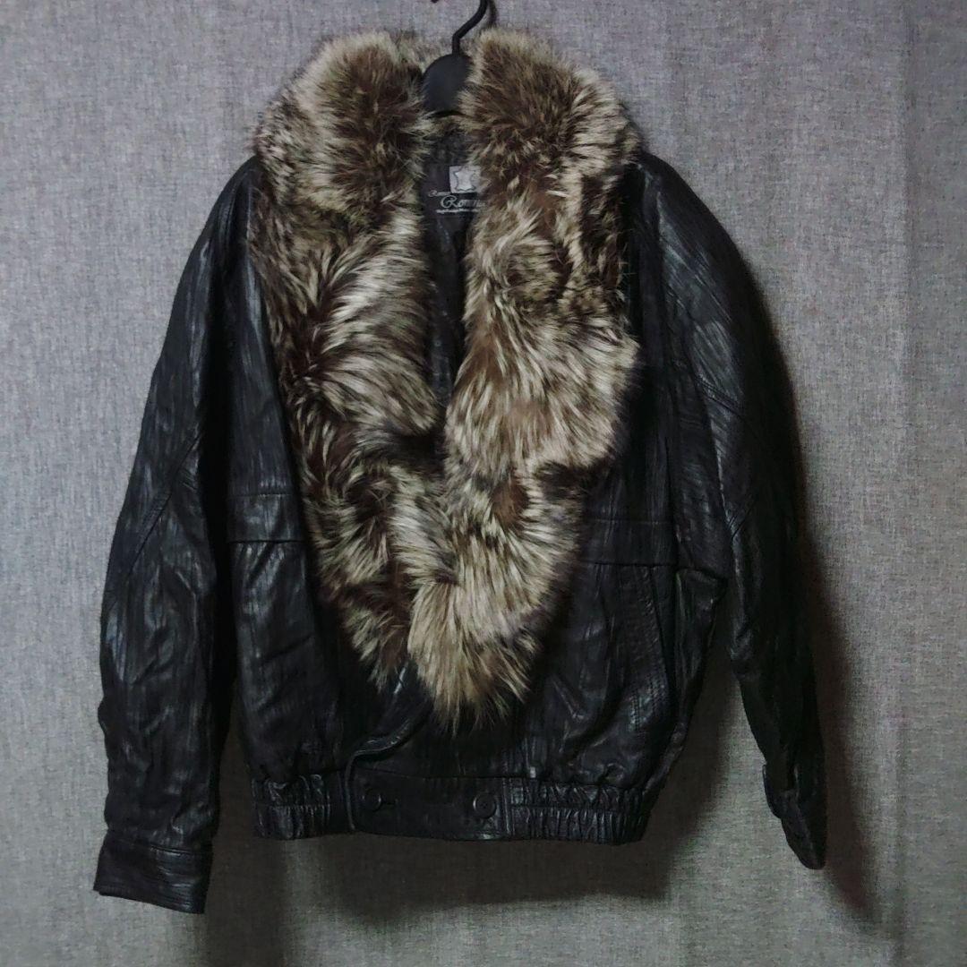 Roman Rominas ブラックレザージャケット　リアルファー LLサイズ