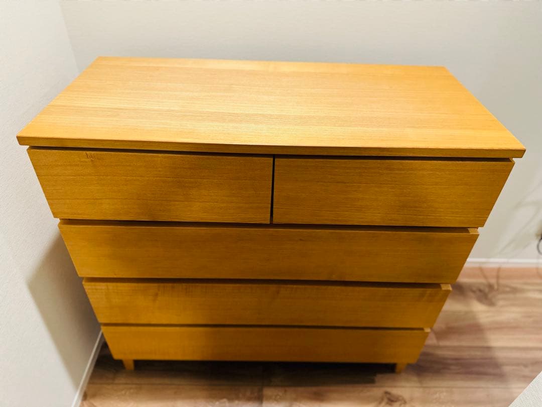 み*ま様 無印良品 天然木 無垢 5段チェスト キャビネット 引き出し 収納 タ