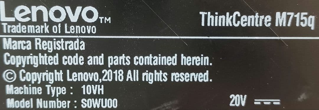 ⊕ Lenovo ThinkCentre M715q 8GB ストレージ無　特価
