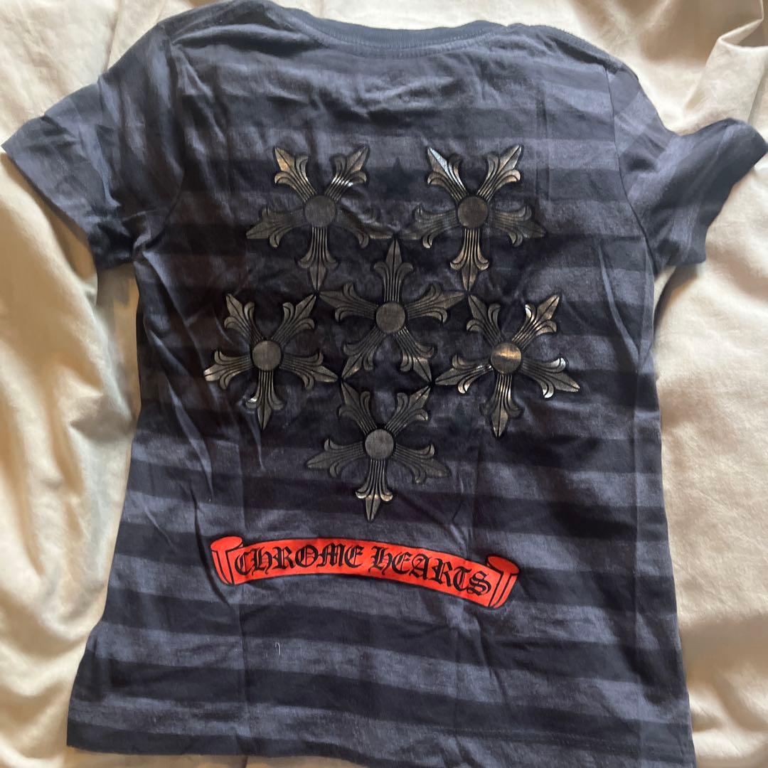 クロムハーツ　ダークグレー ストライプ Tシャツ　※A22