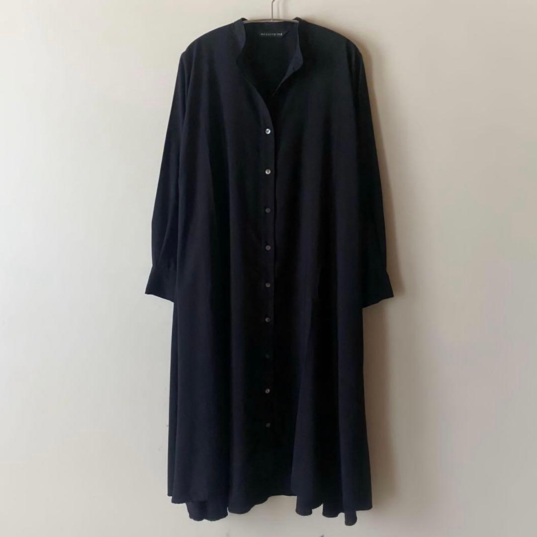 mizuiroindミズイロインドT/Rスタンドカラーフレアシャツワンピース