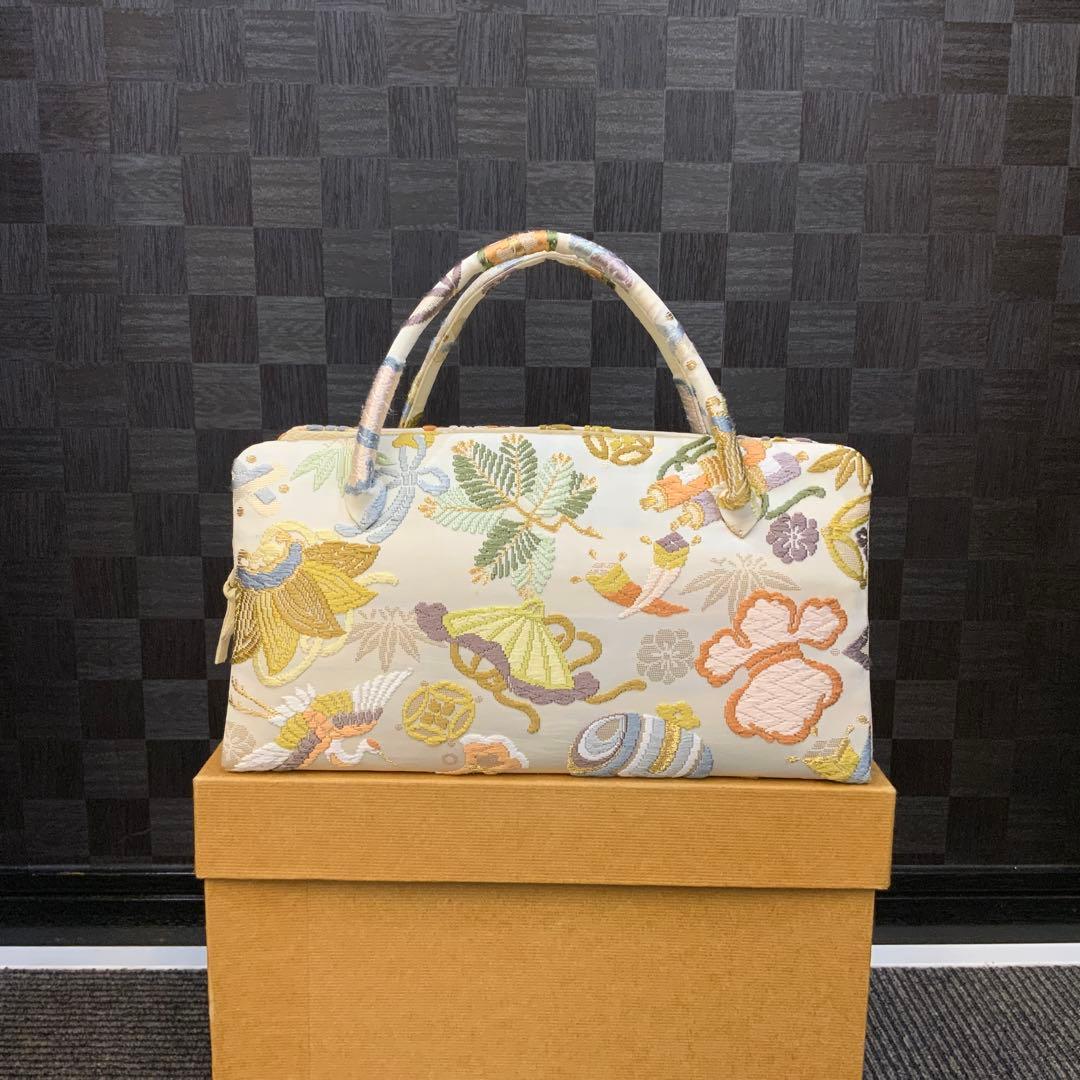 【井澤屋】利休バッグ　和装用バッグ クリーム色 唐織　707292