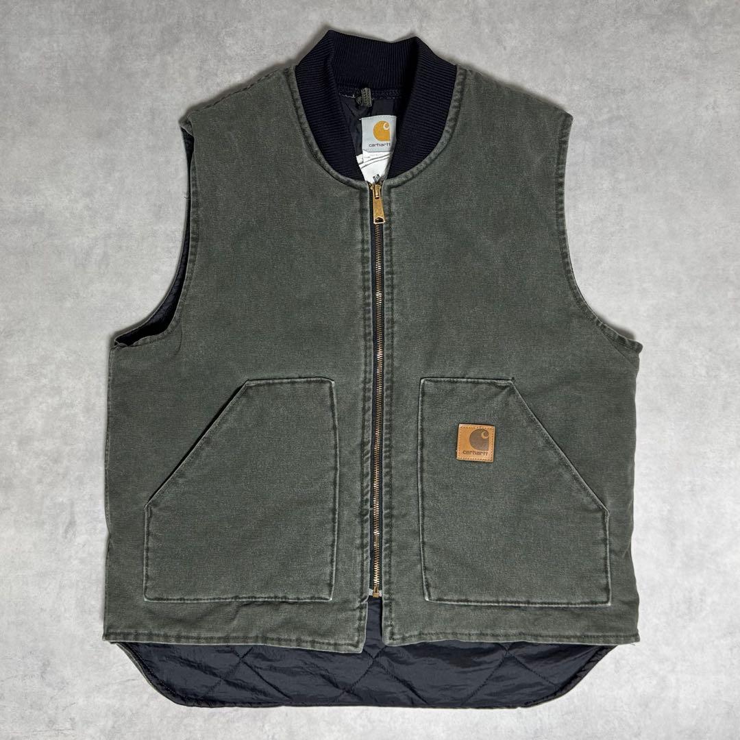 雰囲気◎ カーハート ダックベストUSA製 腰ゴム モスグリーン　V02MOS