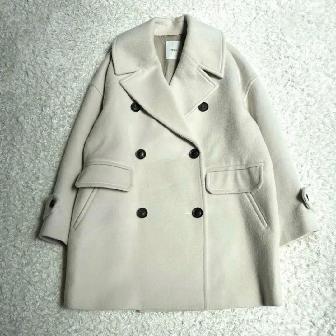 ebure エブール スーパー100sビーバーメルトンPコート アイボリー 36