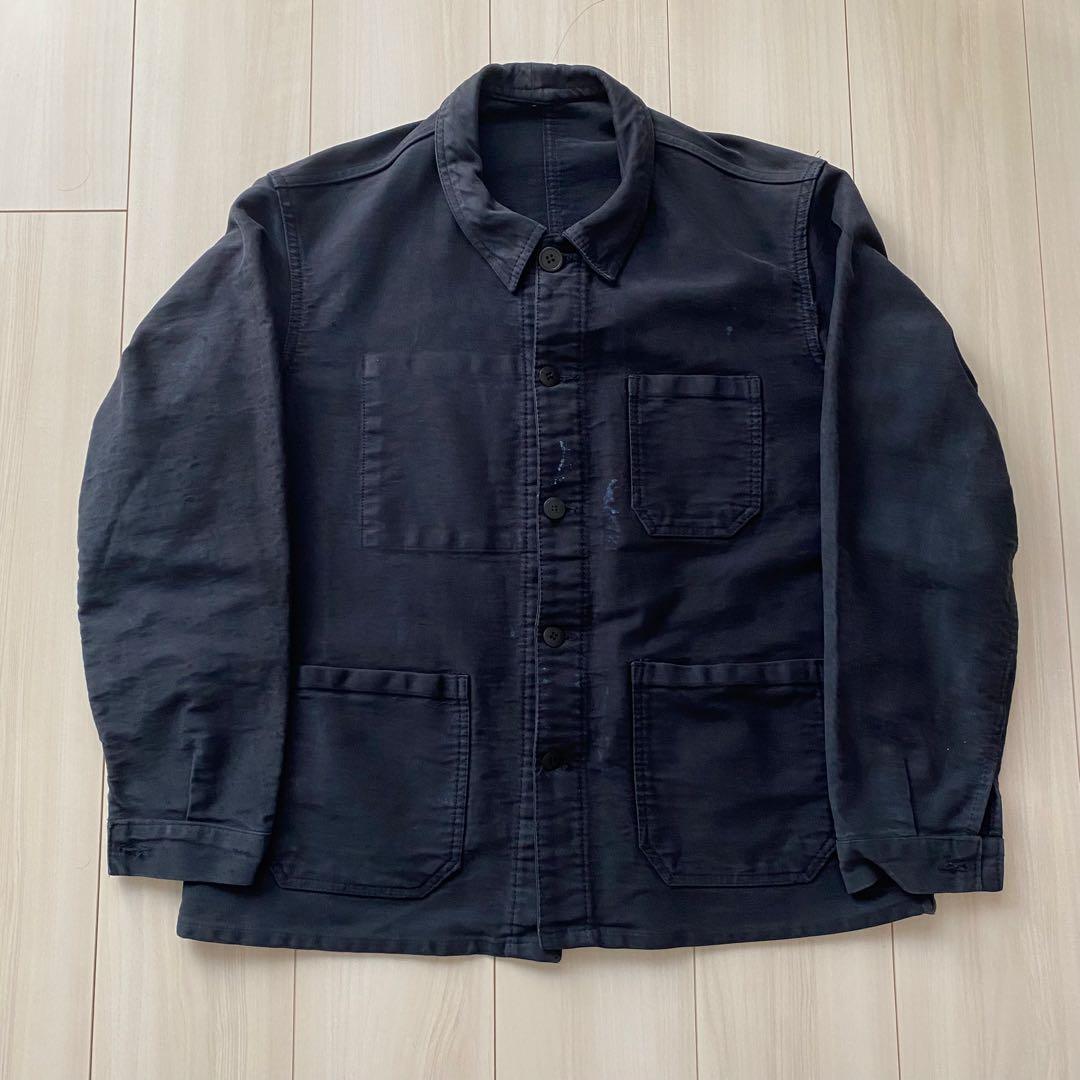 50s ブラックモールスキン フレンチワークジャケット 黒