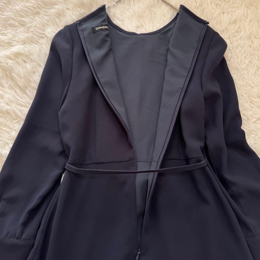 ストロベリーフィールズ ダブルプリーツワンピース ネイビー ベルト付 セレモニー