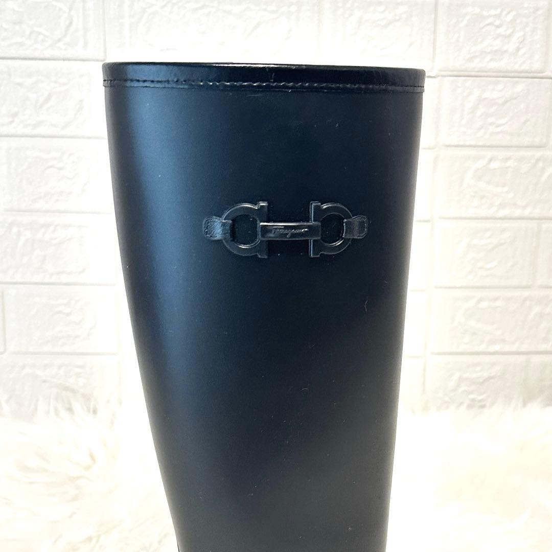 未使用級✨フェラガモ ガンチーニ レインブーツ ロング イタリア製 ブラック