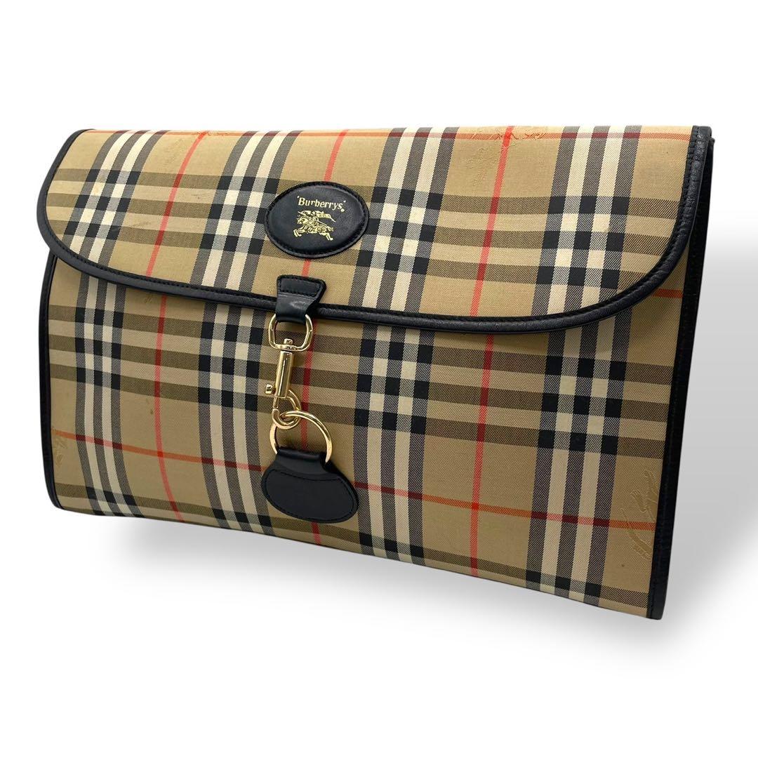 美品　バーバリー　クラッチバッグ　PCケース　ノバチェック　シャドー　レザー