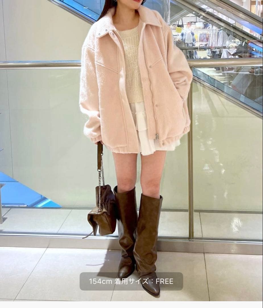 【新品タグ付】Heather スタンドシャギーミドルブルゾン　ピンク