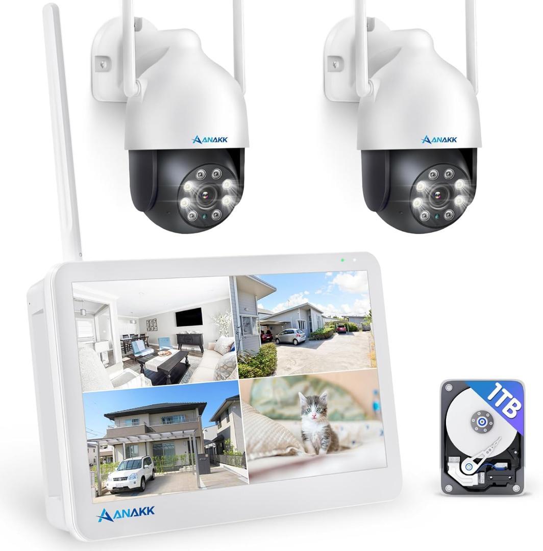 500万画素対応・360°全方位監視 モニター付き 防犯カメラ 2台セット