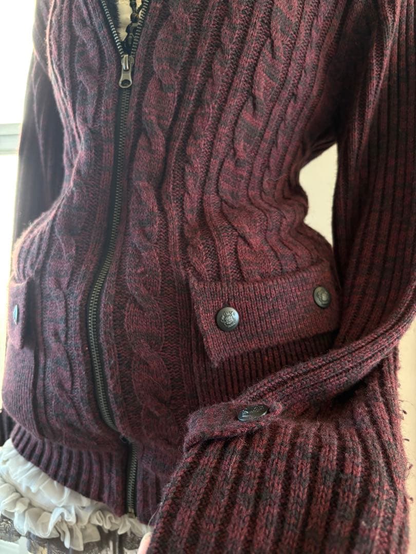 y2k 00s当時物 マーブルニット裏ボア ライダース ケーブル編み 平成ギャル