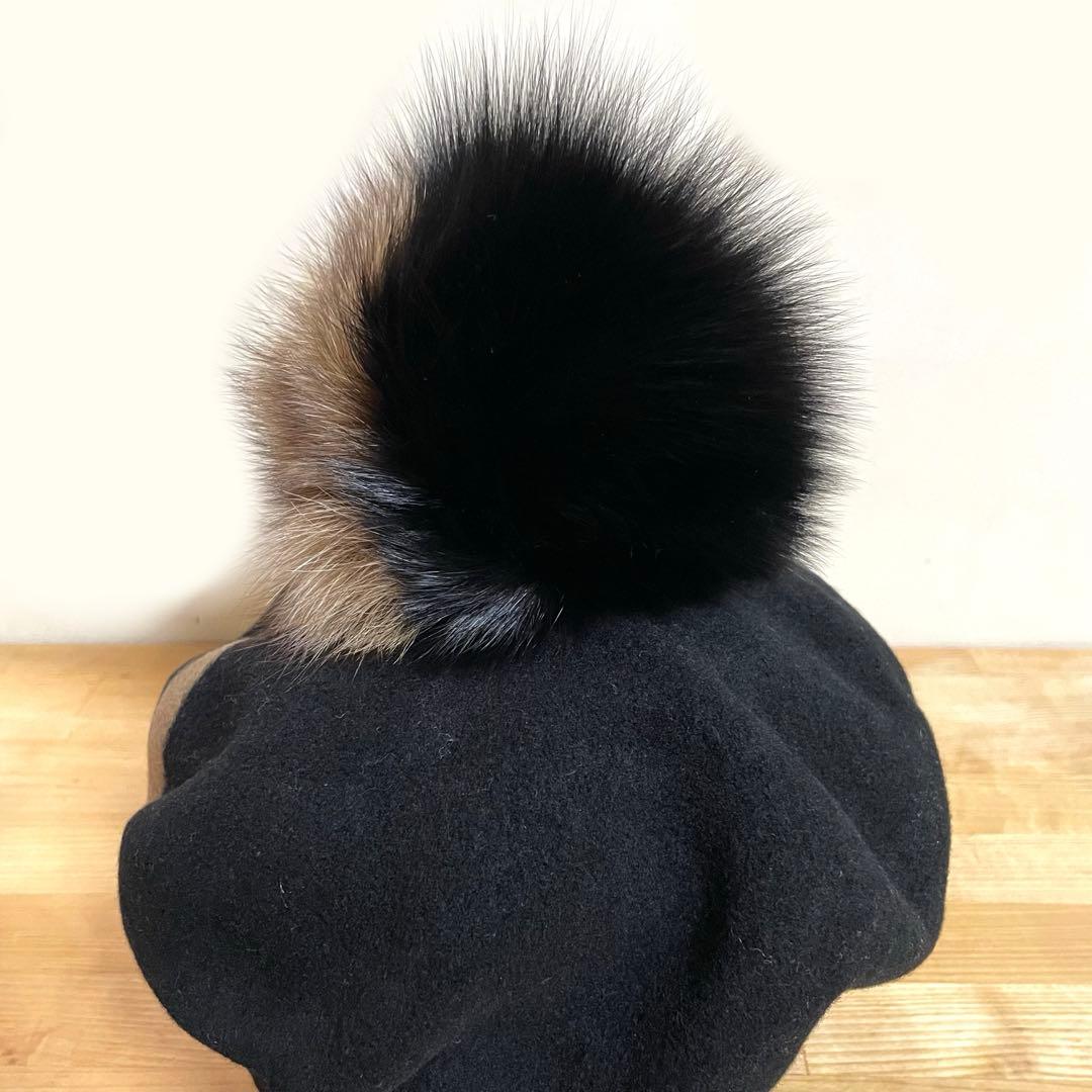 極美品✨ カシラ CA4LA フォックスファー ポンポン ベレー帽 ウール