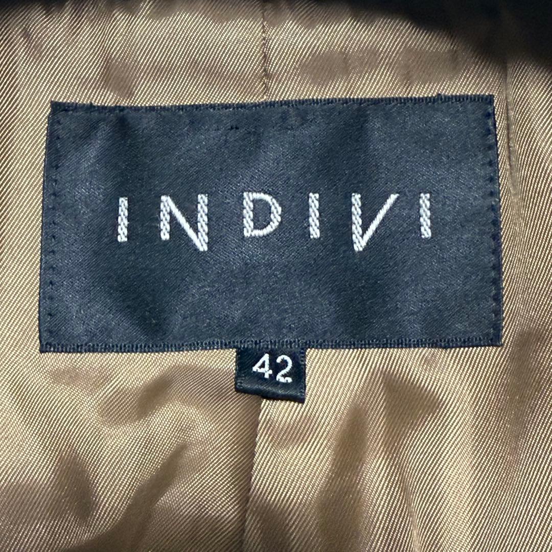 美品・大きいサイズ✨インディヴィ カシミヤ混 コート フレアスリーブ リブニット