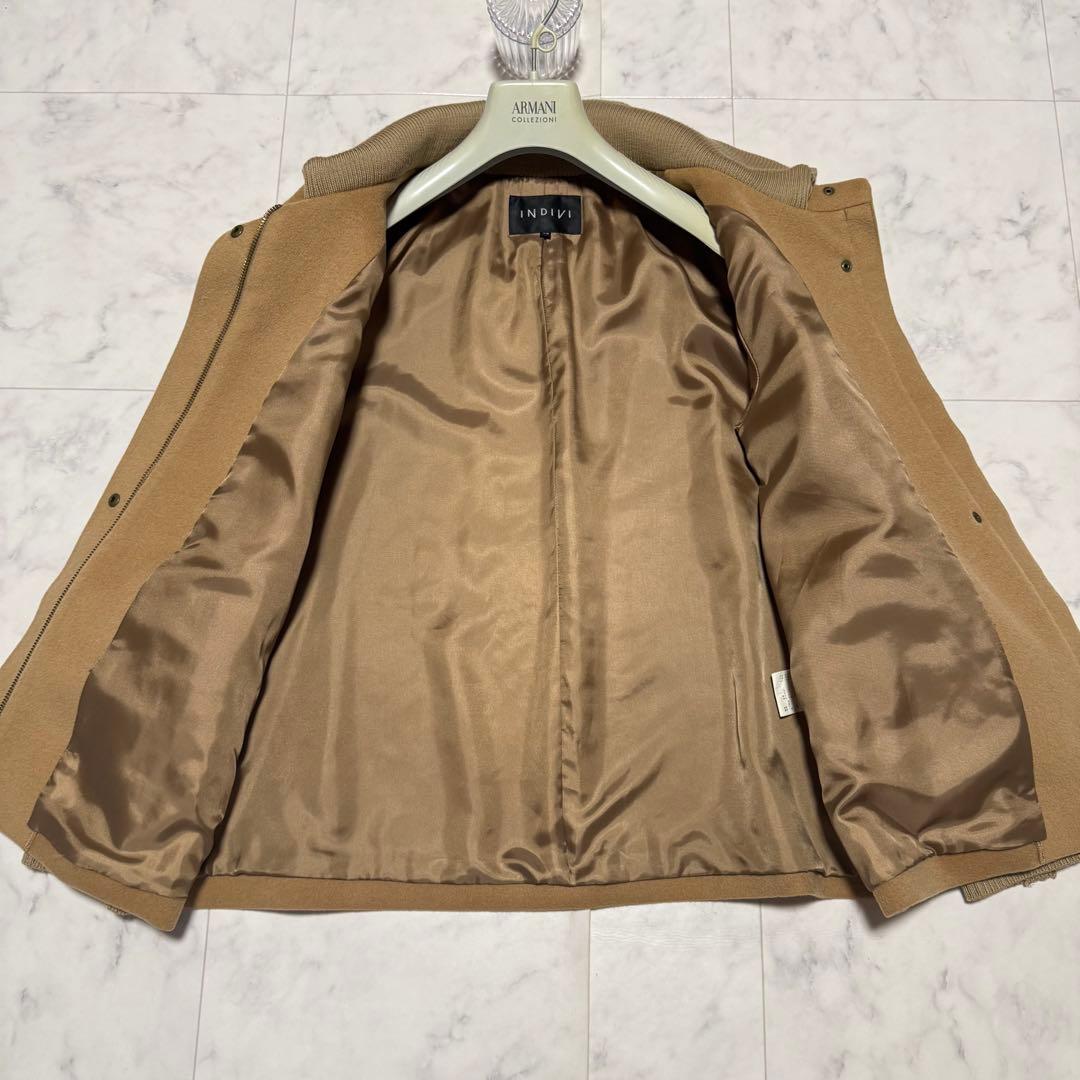 美品・大きいサイズ✨インディヴィ カシミヤ混 コート フレアスリーブ リブニット