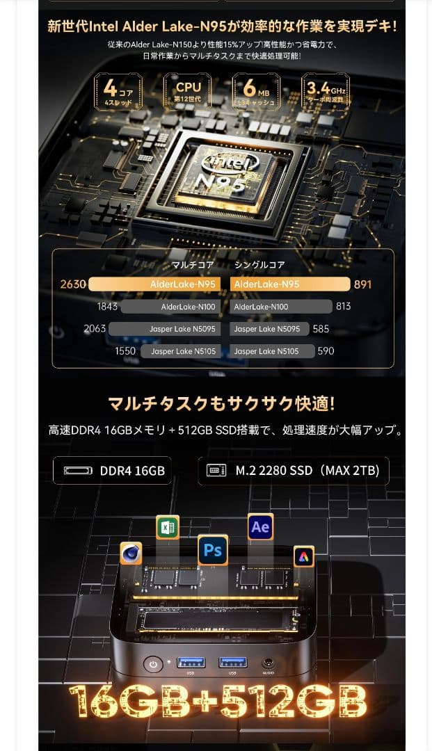 新品未開封　NiPoGi ミニPC E1 N95 ROM16GB 512GB