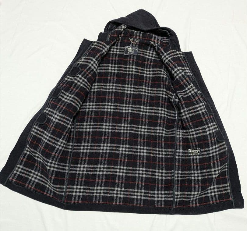 90s バーバリー ダッフルコート ネイビー ウール ノバチェック メンズXL