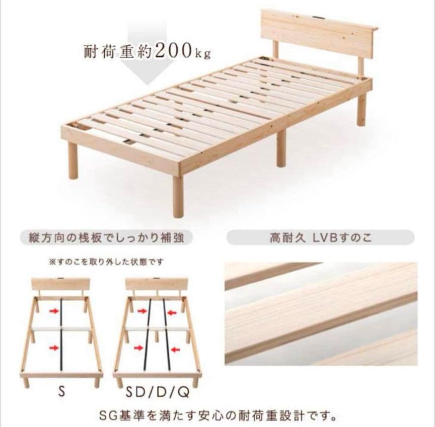 【超美品】ダブルベッド　すのこベッド ベッドフレーム 宮付き