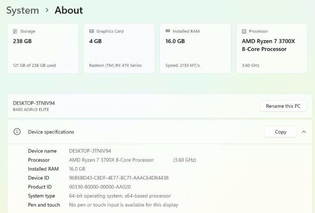 Case AMD Ryzen 7 3700X RGBデスクトップPC