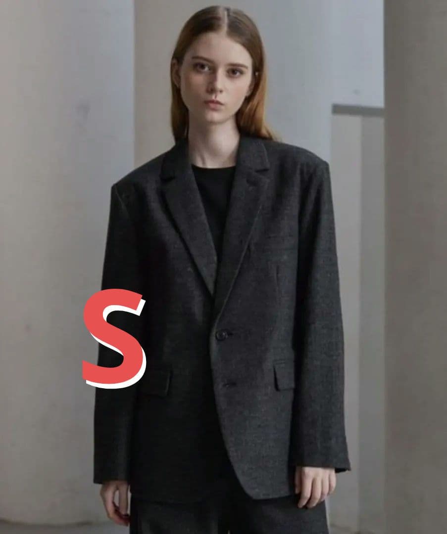 【CLEL】ウールブレンドヘリンボーンツイードテーラードジャケット ブラック S