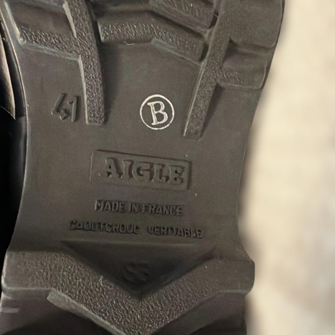 AIGLE 黒ロングブーツ 赤トップバンド 25.5~26.0