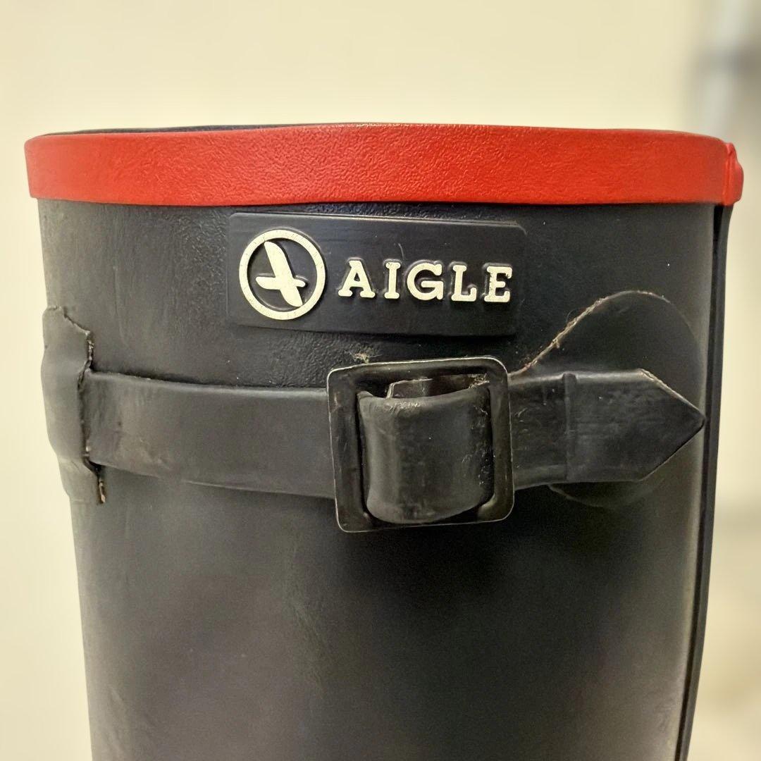 AIGLE 黒ロングブーツ 赤トップバンド 25.5~26.0