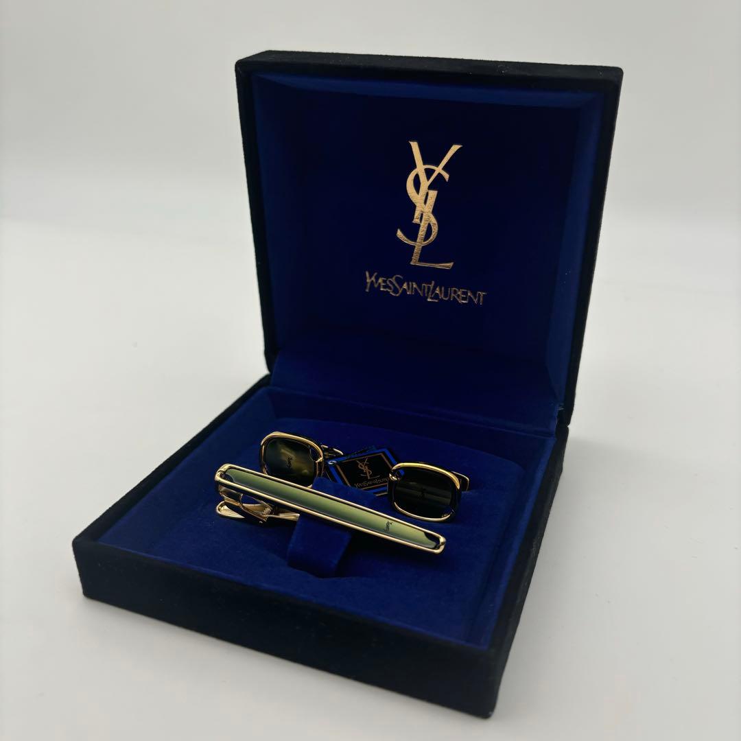 【希少 未使用】 イヴサンローラン シェル カフリンクス ネクタイピン グリーン