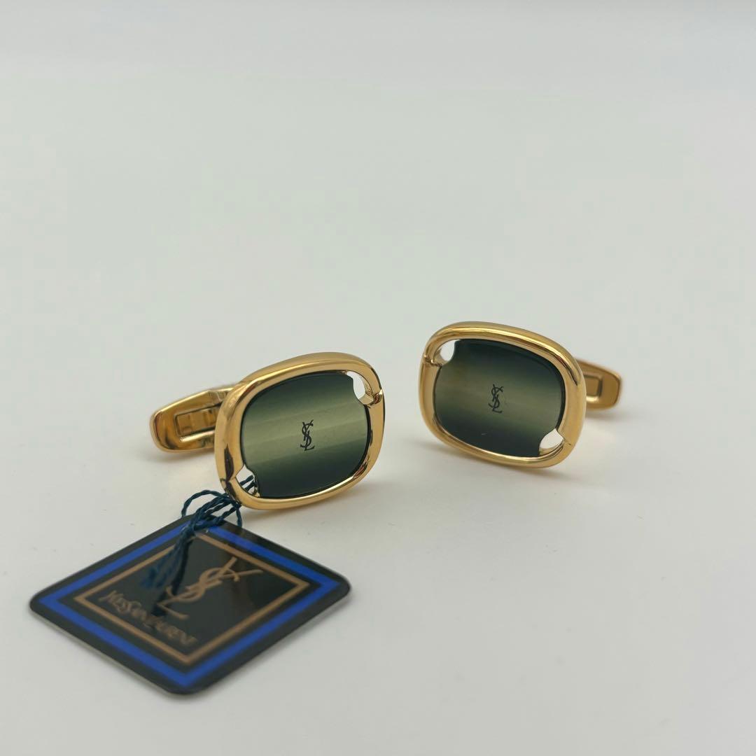 【希少 未使用】 イヴサンローラン シェル カフリンクス ネクタイピン グリーン