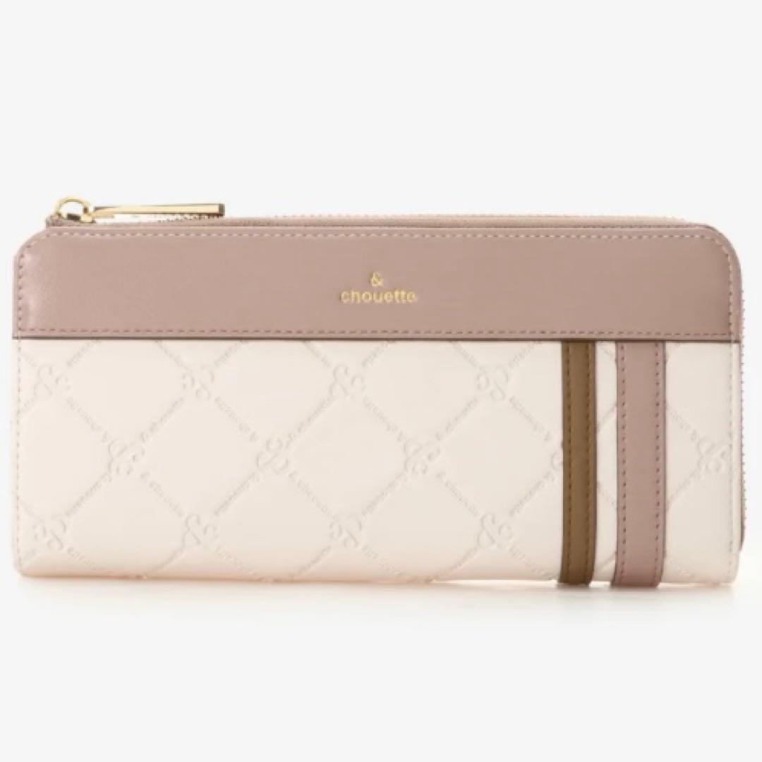 &chouetteアンドシュエット 型押しモノグラムラウンド長財布 オフホワイト