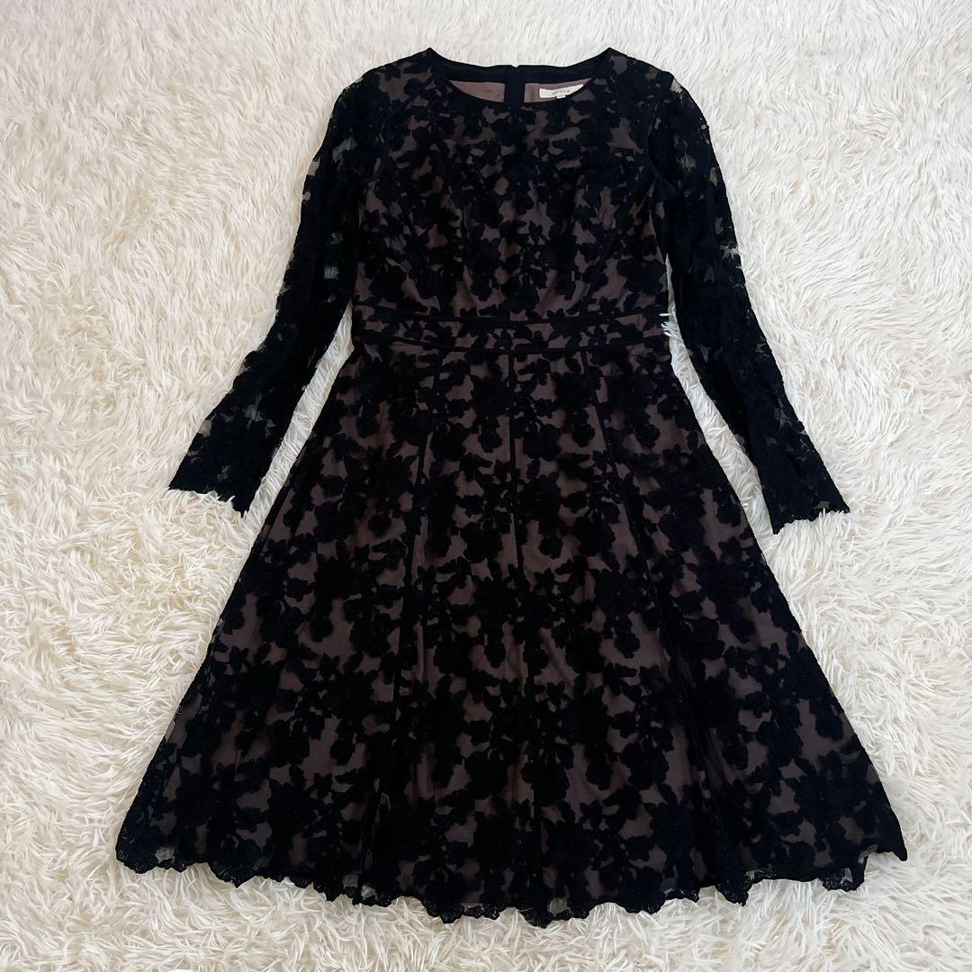 EPOCA ブラックレースドレス Aライン 長袖　結婚式お呼ばれドレス　黒40