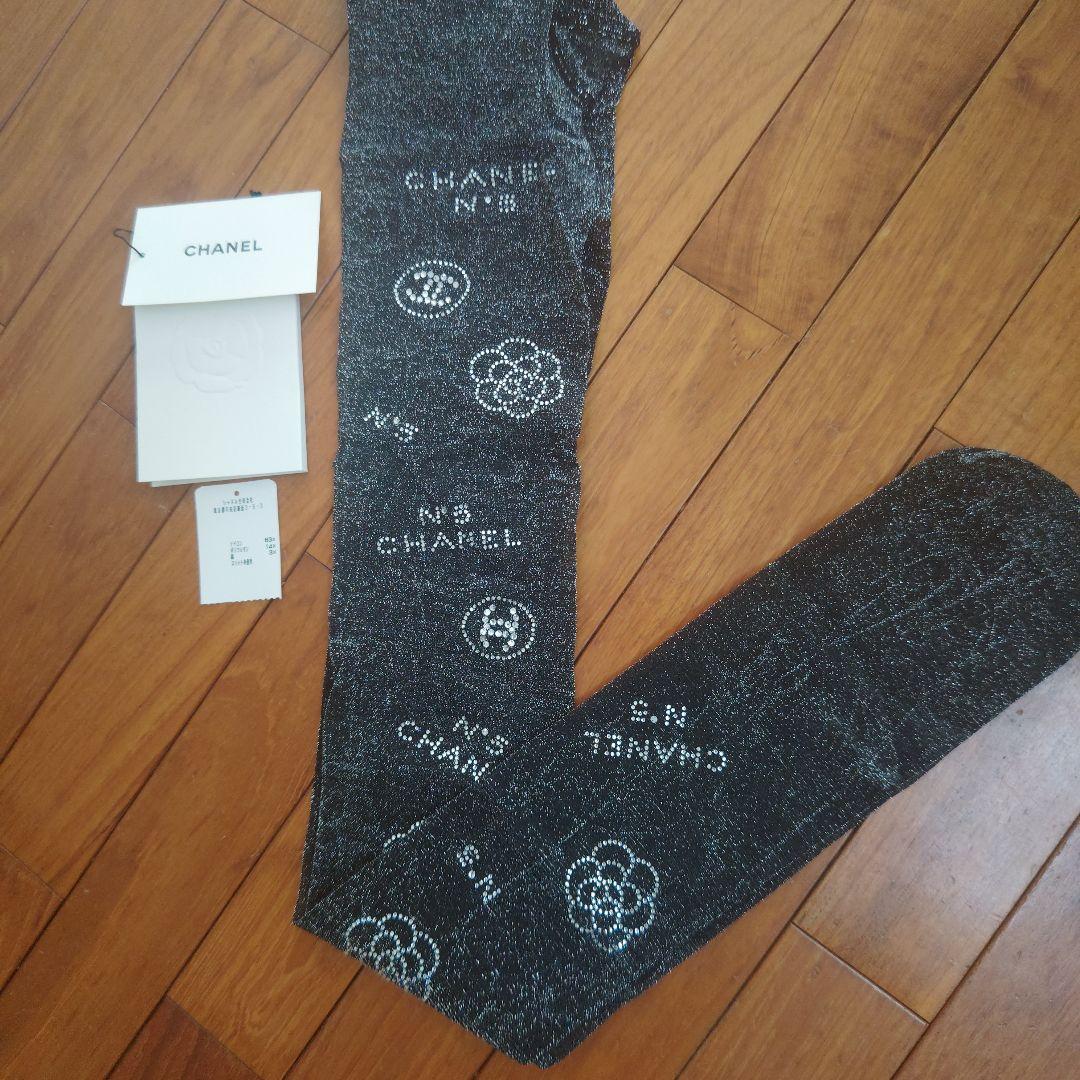 CHANEL ロゴストーン付きブラックタイツＳサイズ