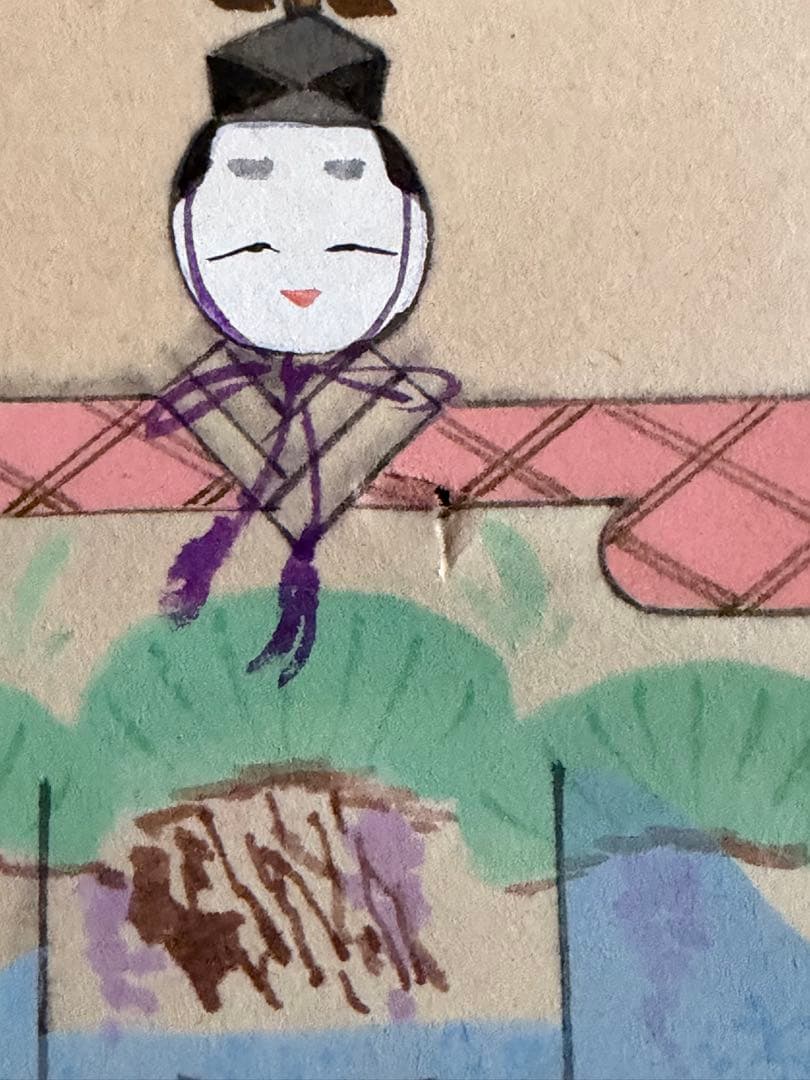 掛け軸 福本積応作 立雛画賛「桃花千歳春」 共箱有り　縁起物 ひな祭り