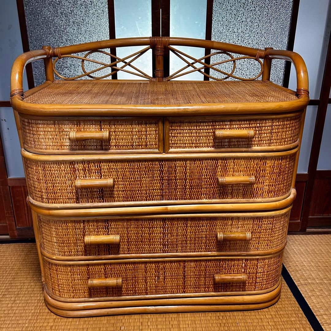 ラタン籐チェスト 家具 4段 タンス　レトロ アンティーク