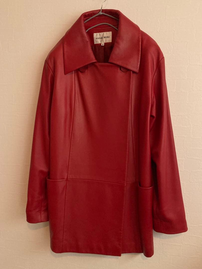 【美品】HANAE MORI ハナエモリ　赤 羊革　ジャケット　38サイズ大きめ
