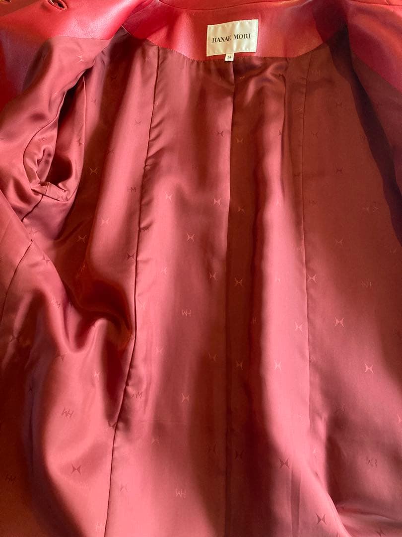 【美品】HANAE MORI ハナエモリ　赤 羊革　ジャケット　38サイズ大きめ