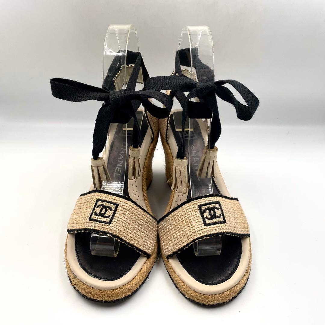 《超美品》シャネル ココマーク サンダル ウエッジソール エスパドリーユ 36