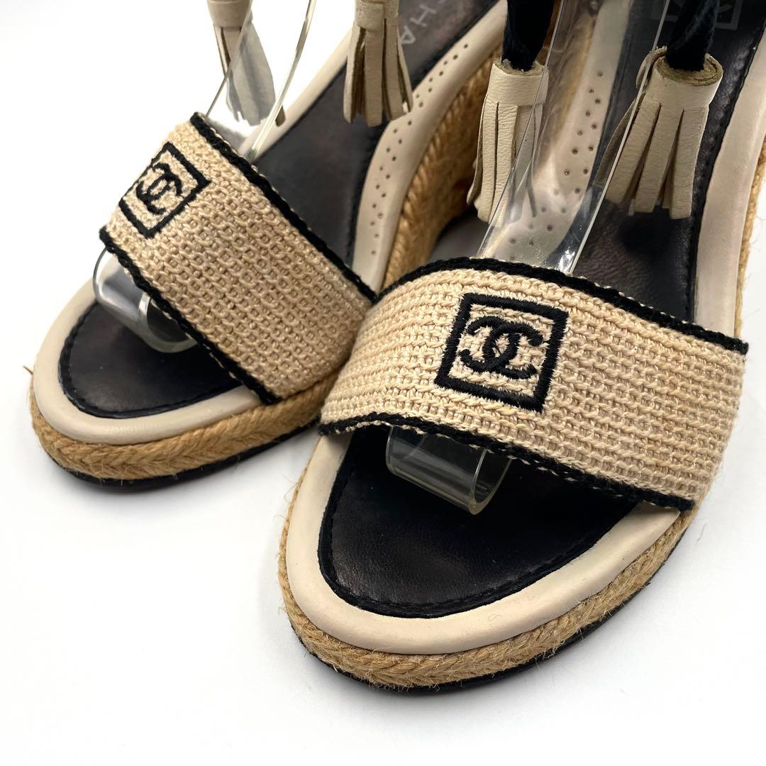 《超美品》シャネル ココマーク サンダル ウエッジソール エスパドリーユ 36