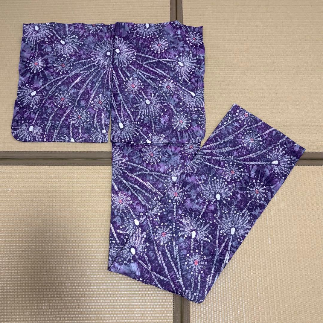 有松絞り　花火柄　紫とグレー