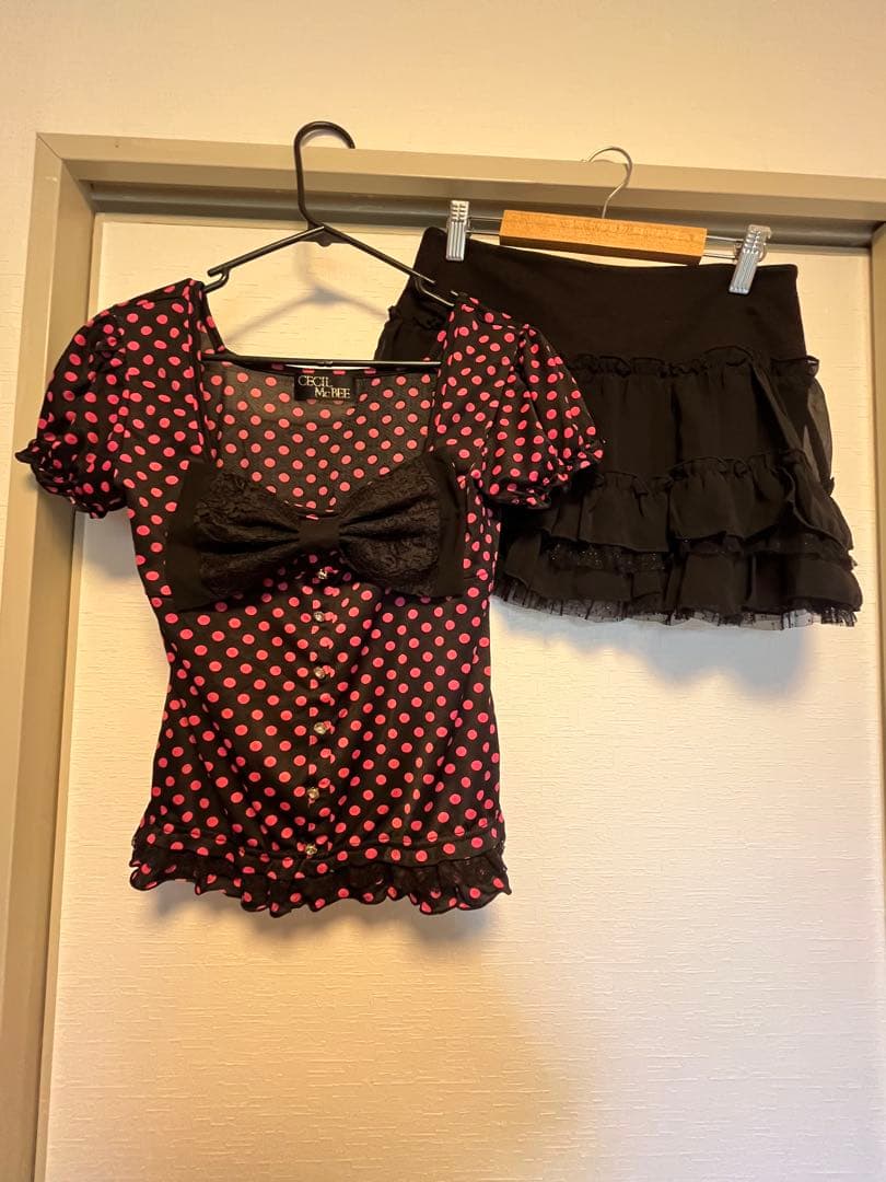 CECIL McBEE スカートセット　ピンク黒　水玉　姫ギャル Y2K 着画