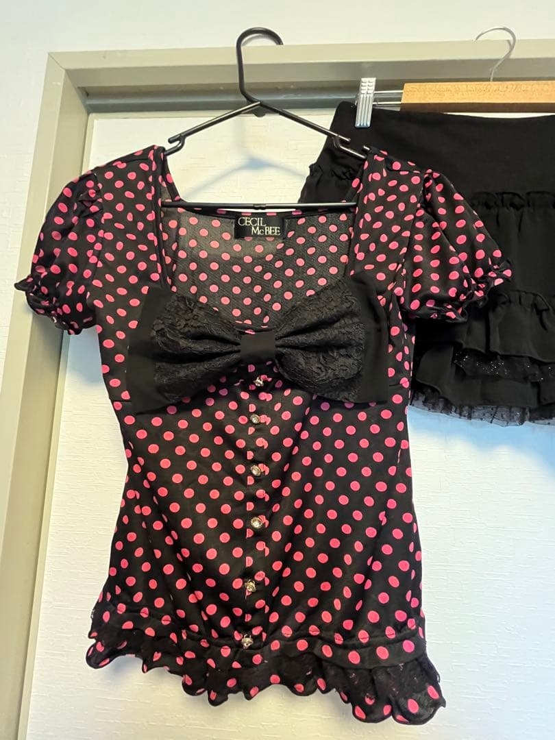 CECIL McBEE スカートセット　ピンク黒　水玉　姫ギャル Y2K 着画