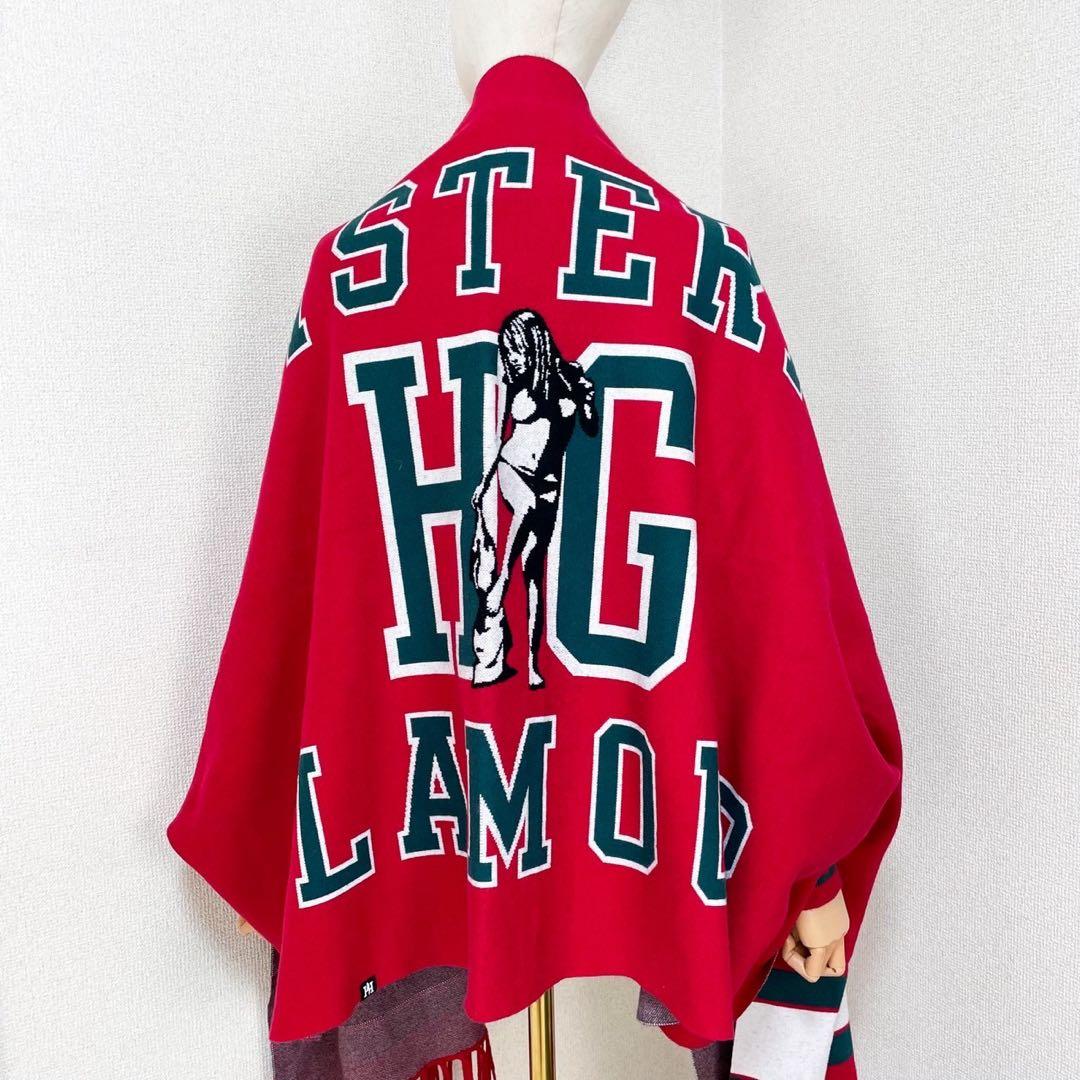 極美品 ヒステリックグラマー カレッジロゴ ショールカーディガン ニット レッド