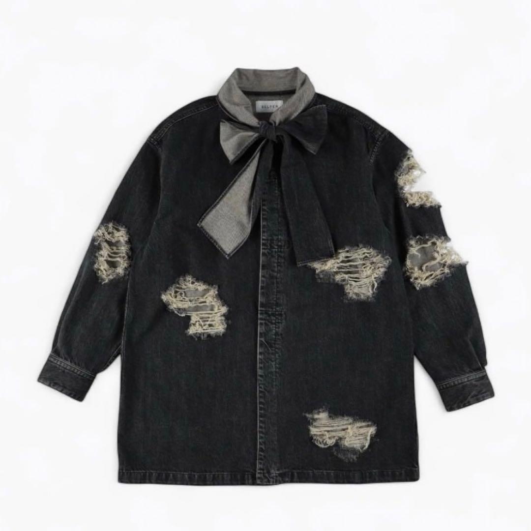 【美品】BELPER デニムボウタイブラウス　ブラック