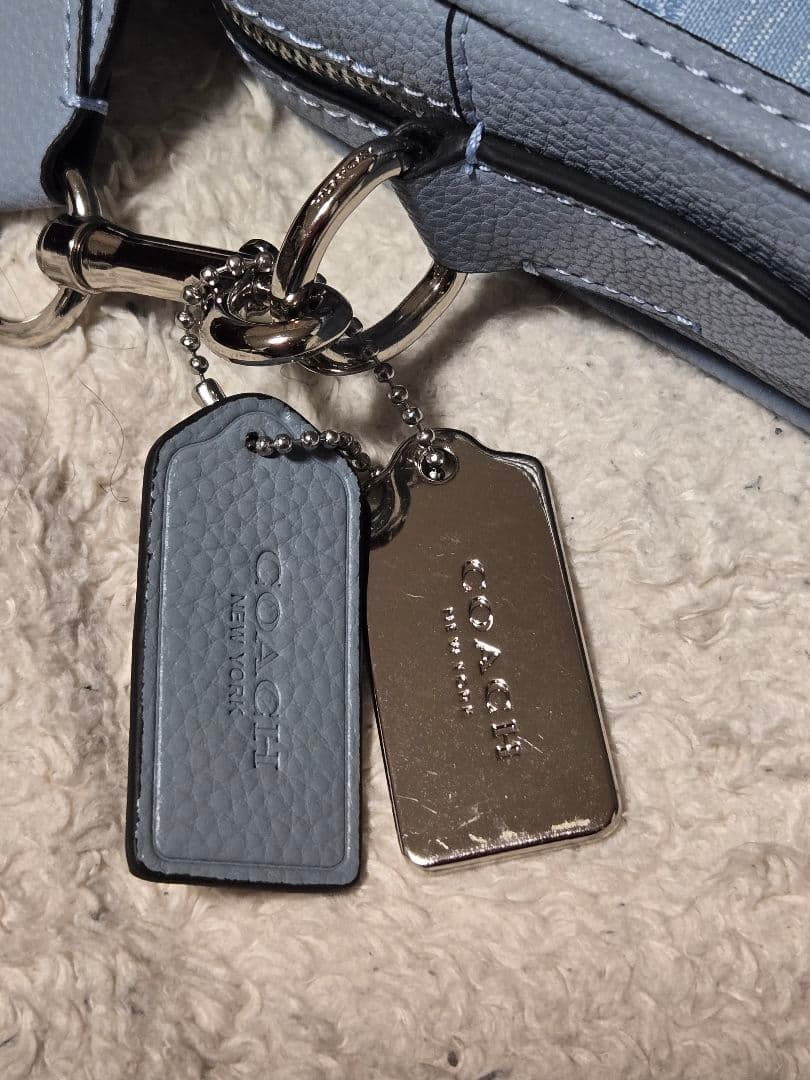 COACH ライトブルー ショルダーバッグ ロゴパターン
